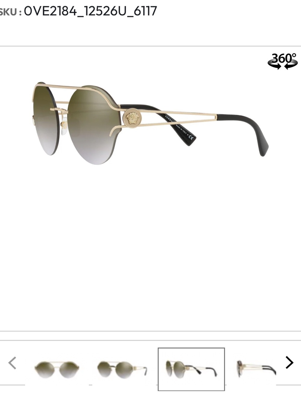 Versace Gold Frame Black Lens Women's Sunglasses